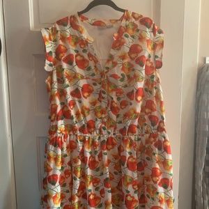 Peach colored Poppies on silky POCKET dress